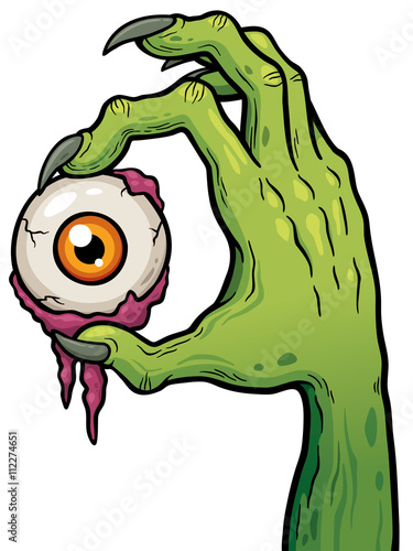 Vector illustration of Cartoon Zombie hand holding eye