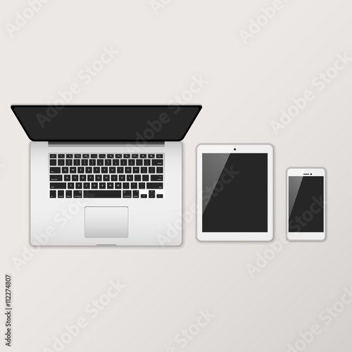 Laptop Computer, Tablet & Smartphone with Black Screens