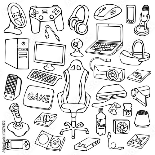 Gamer doodle set