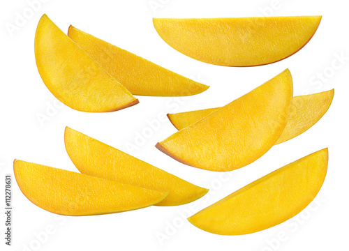 Mango slices pieces set isolated on white background as package design element 