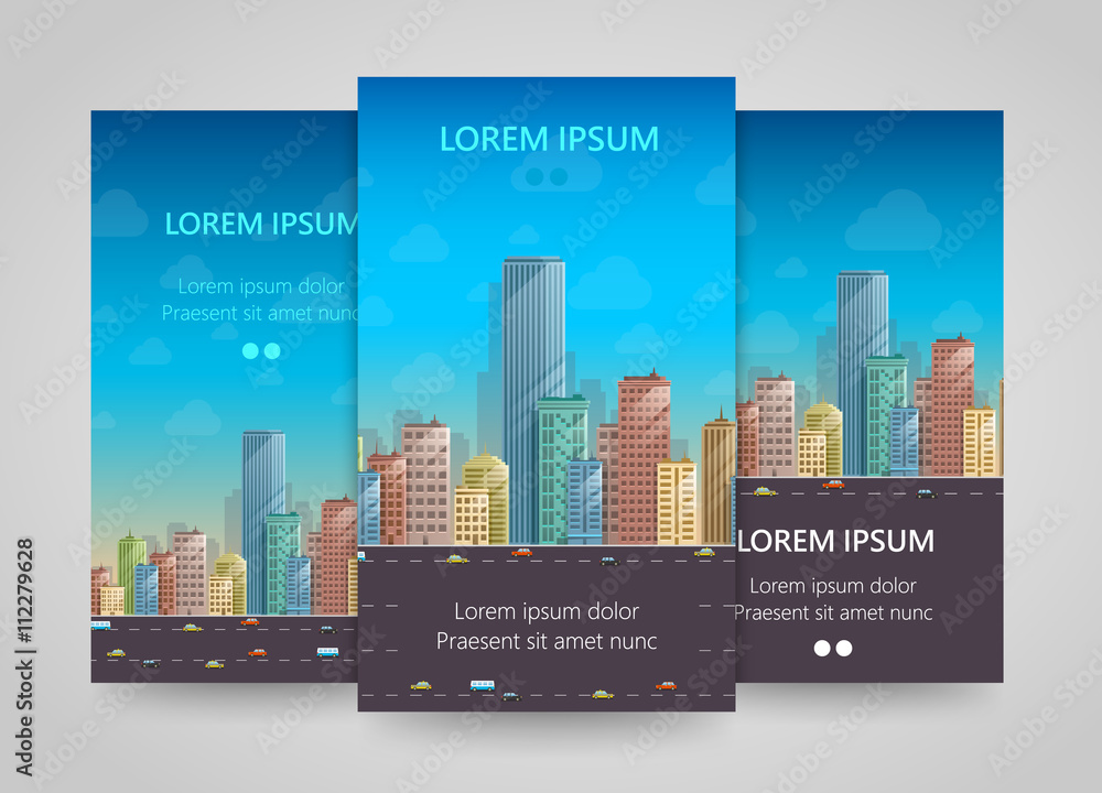 Modern vertical banners, Flat city, Building flyer set Modern vertical banners, Flat city, Building flyer set