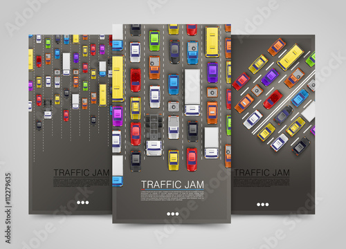 Modern transport vertical banners. Road flyer set. Traffic jam infographics