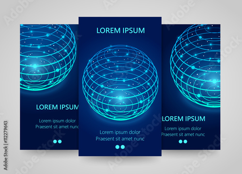 Modern network vertical banners, Global sphere sign, 3d neon