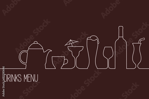 Linear style drinks assortment for restaurant, café, bar menu design