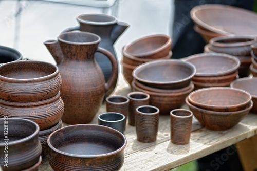 Handmade clay pots at fair