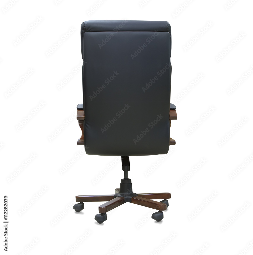 back view of modern office chair from black leather. Isolated back view of modern office chair from black leather. Isolated