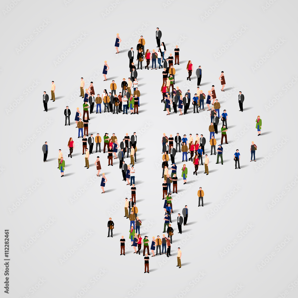 Naklejka premium Large group of people in the cross shape.