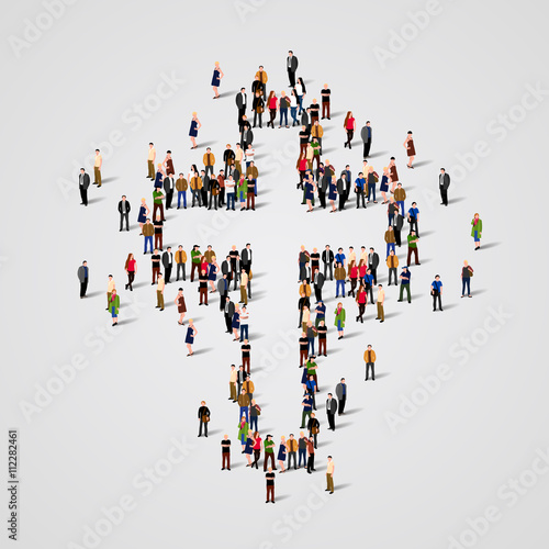 Large group of people in the cross shape.