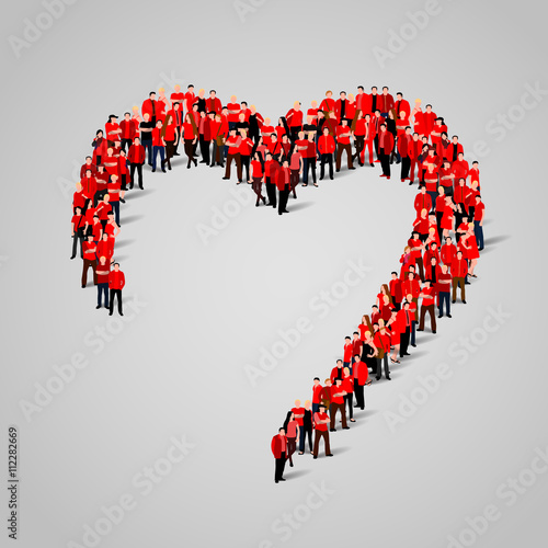Large group of people in the heart shape.