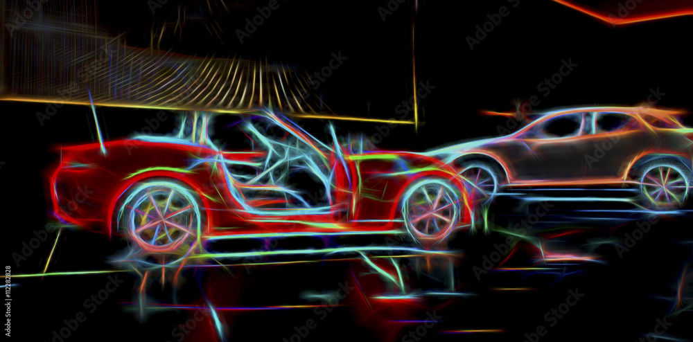 Φωτογραφία neon line art of sports cars