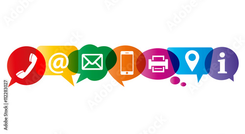 Kontakt Icons auf bunten Sprechblasen Vektor Illustration 