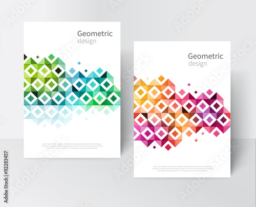 White Brochure cover template. rainbow Modern Geometric Abstract background red, yellow, purple,green & blue squares and triangles. minimalistic design creative concept stock-vector 10 EPS