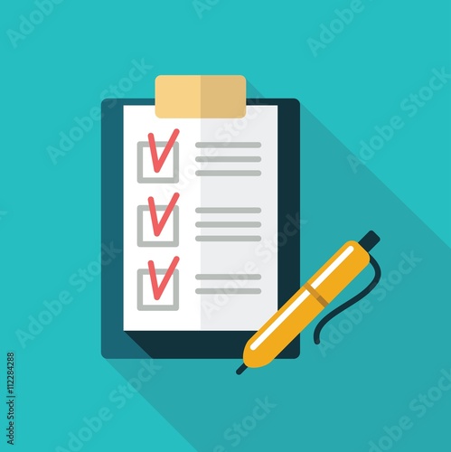 Checklist with pen. Vector icon
