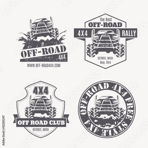 Off-road vehicle vector emblems, labels and logos