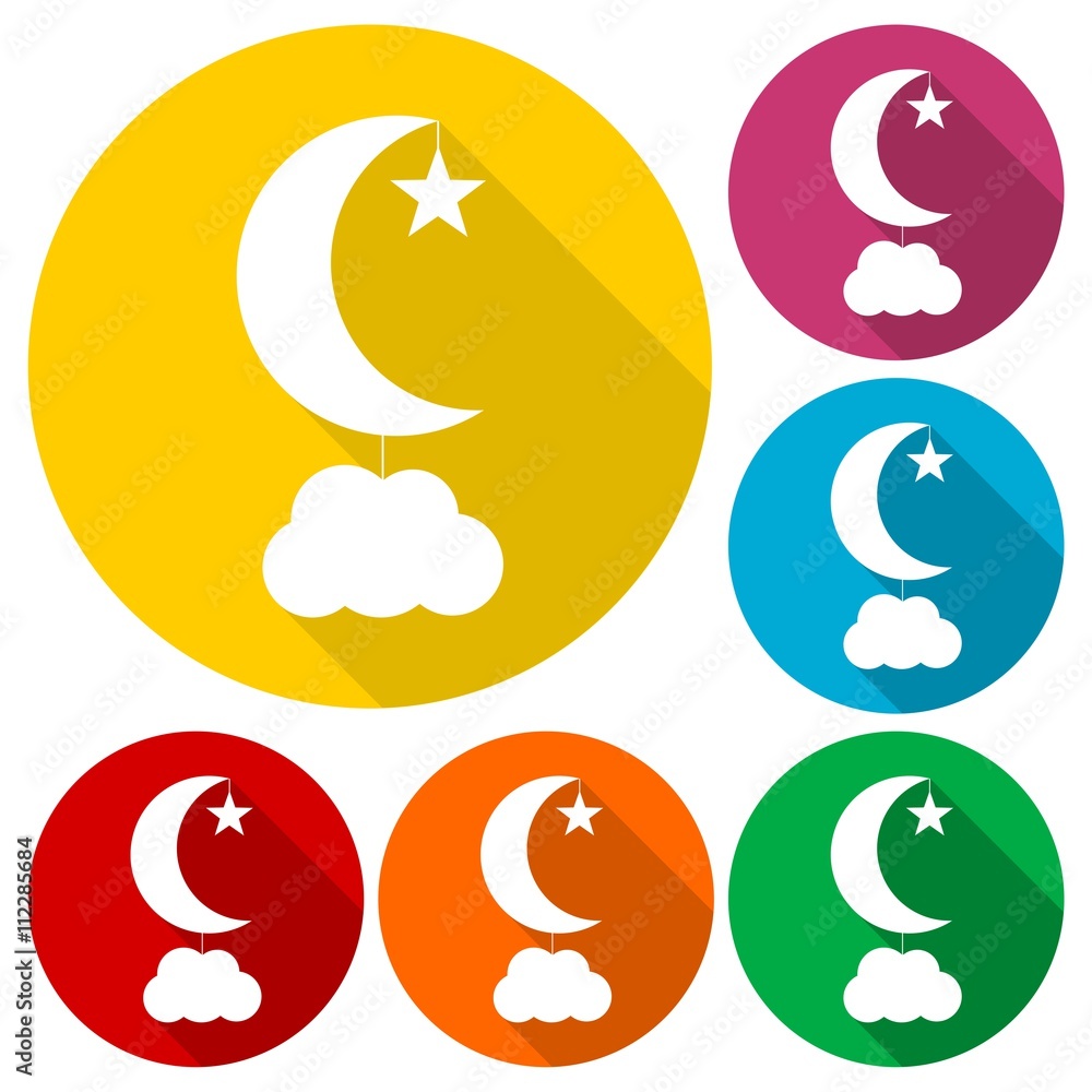 Moon, star and cloud icons set with long shadow Moon, star and cloud icons set with long shadow