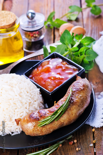 boiled rice with sausages