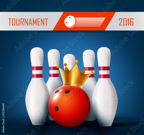Bowling poster with ball and bowling pins.