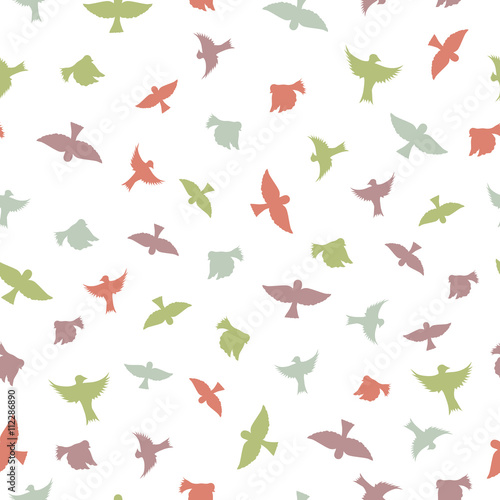 Birds seamless pattern. Color silhouettes of birds.