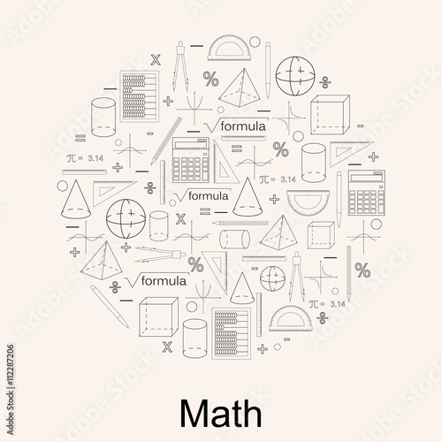 Set of math icons. Linear style. Concept of knowledge.