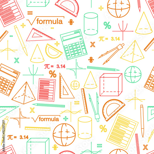 Math seamless whight pattern. Linear style.