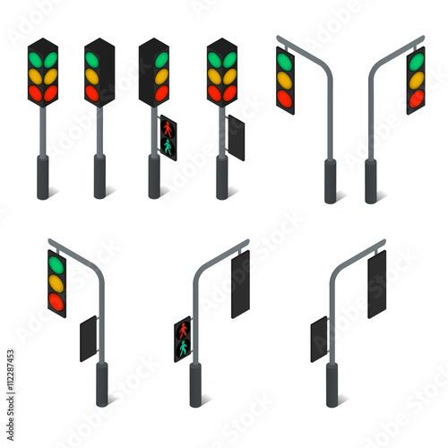 Traffic light. Led backlight. Flat isometric.