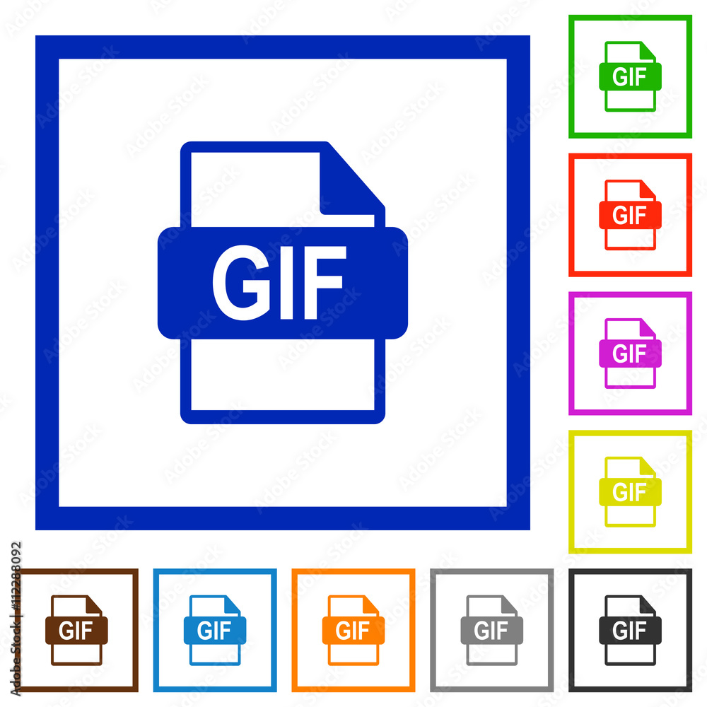 GIF file format framed flat icons GIF file format framed flat icons