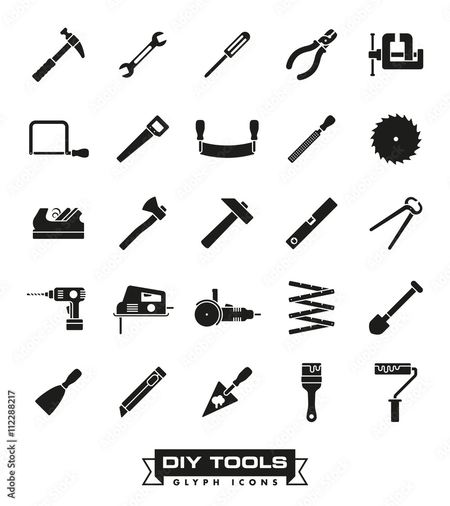 Do it yourself and crafting tools glyph Icon Set Do it yourself and crafting tools glyph Icon Set