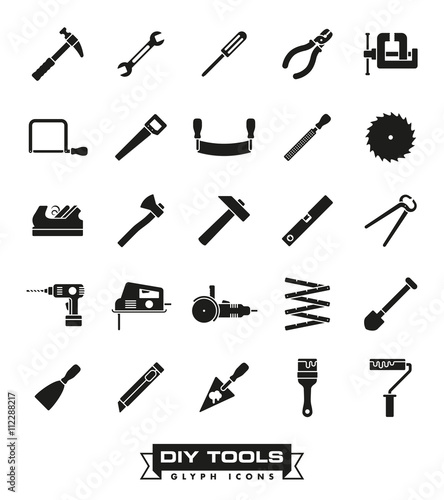 Do it yourself and crafting tools glyph Icon Set