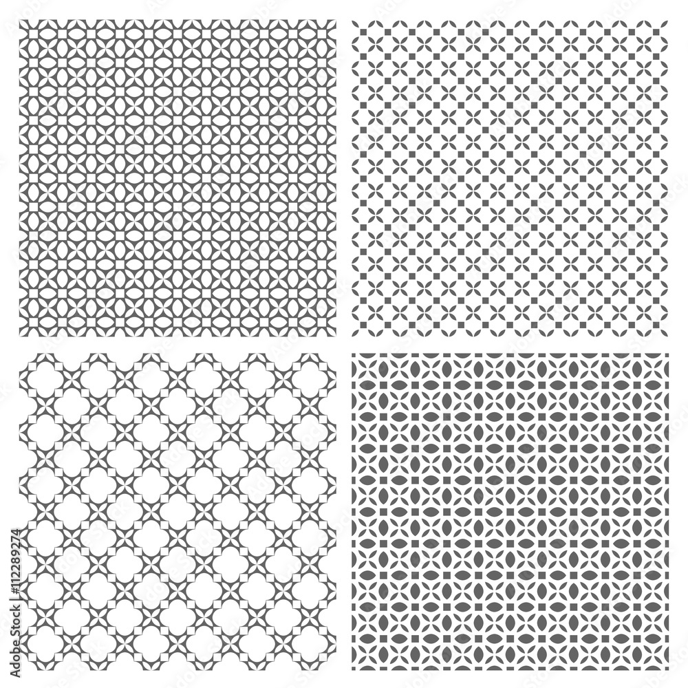 Four monochrome seamless patterns in oriental style Four monochrome seamless patterns in oriental style