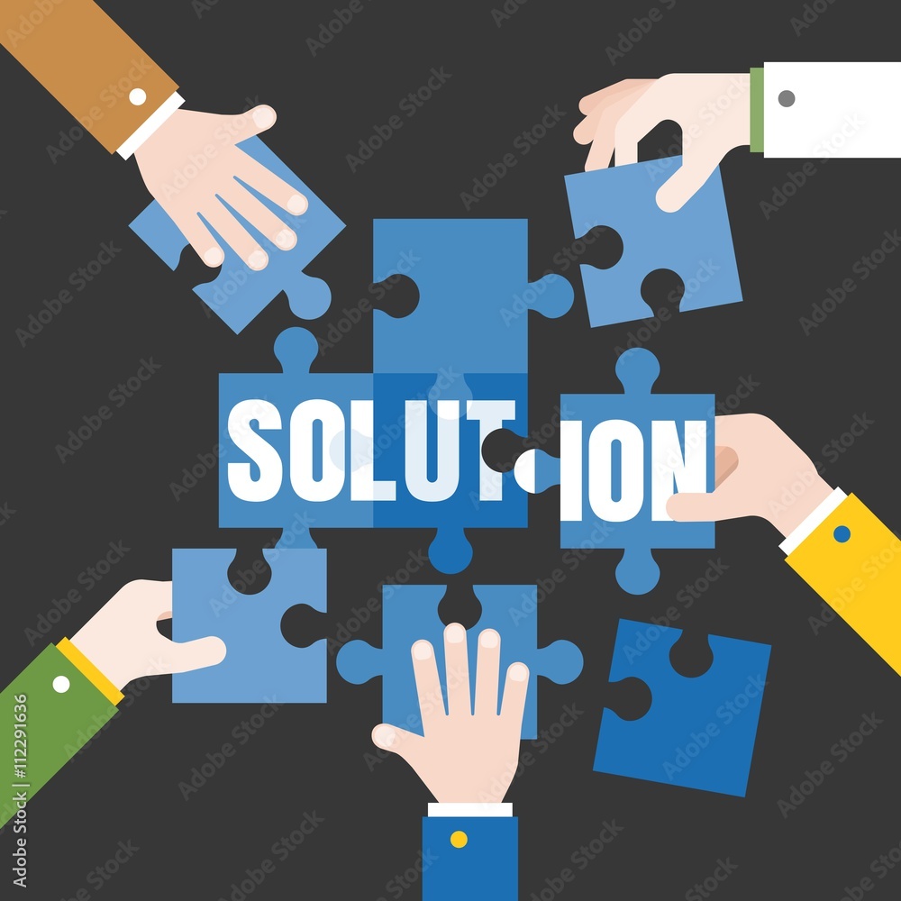 Business Hands and jigsaw puzzle pieces, business concept illustration vector, Problem solution, flat design Business Hands and jigsaw puzzle pieces, business concept illustration vector, Problem solution, flat design