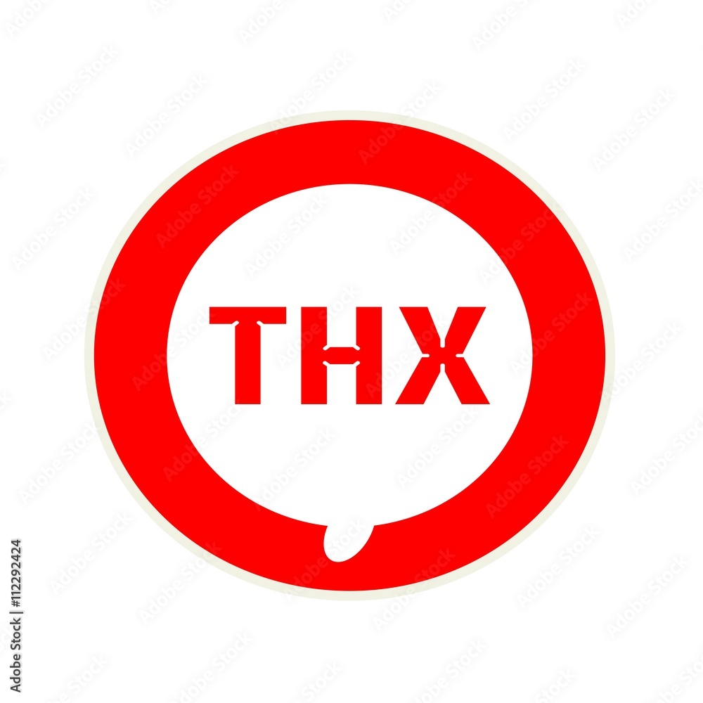Thx red wording on Circular white speech bubble Thx red wording on Circular white speech bubble