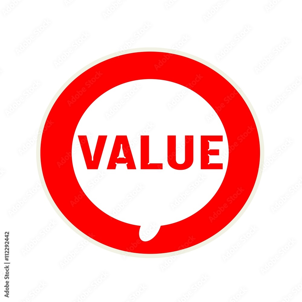 VALUE red wording on Circular white speech bubble VALUE red wording on Circular white speech bubble