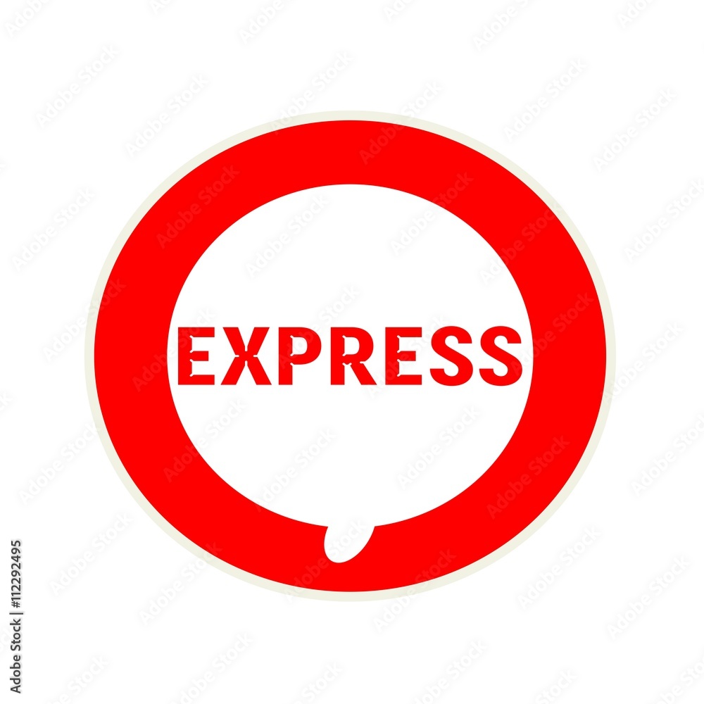 Express red wording on Circular white speech bubble Express red wording on Circular white speech bubble