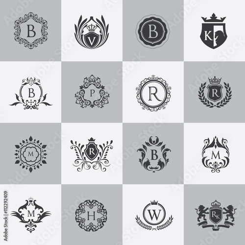 Luxury Logo template set. calligraphic logo. ornament line logo. crest logo, hotel logo template. Royalty, Boutique, Heraldic logo.Elegant emblem monogram luxury logo. vector logo template.