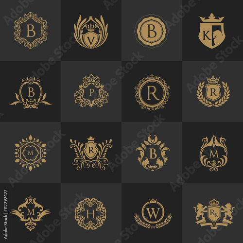 Luxury Logo template set. calligraphic logo. ornament line logo. crest logo, hotel logo template. Royalty, Boutique, Heraldic logo.Elegant emblem monogram luxury logo. vector logo template.