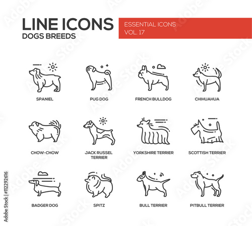 Dog breeds - line design icons set