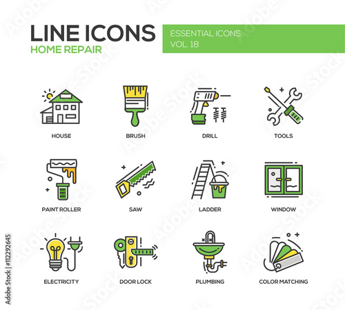 Home repair line design icons set