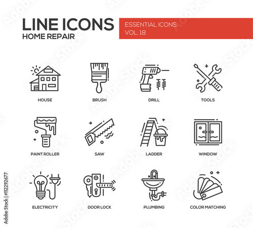 Home repair line design icons set