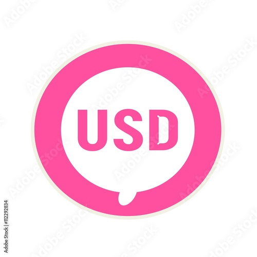 USD pink wording on Circular white speech bubble