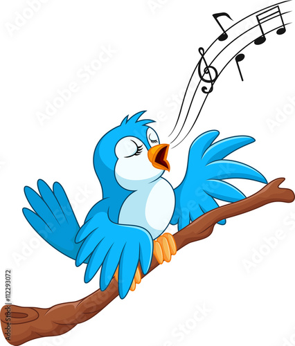 Cartoon bird sing on the branch