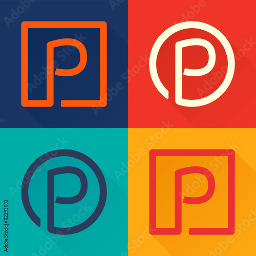 P letter flat logo in circle and square.