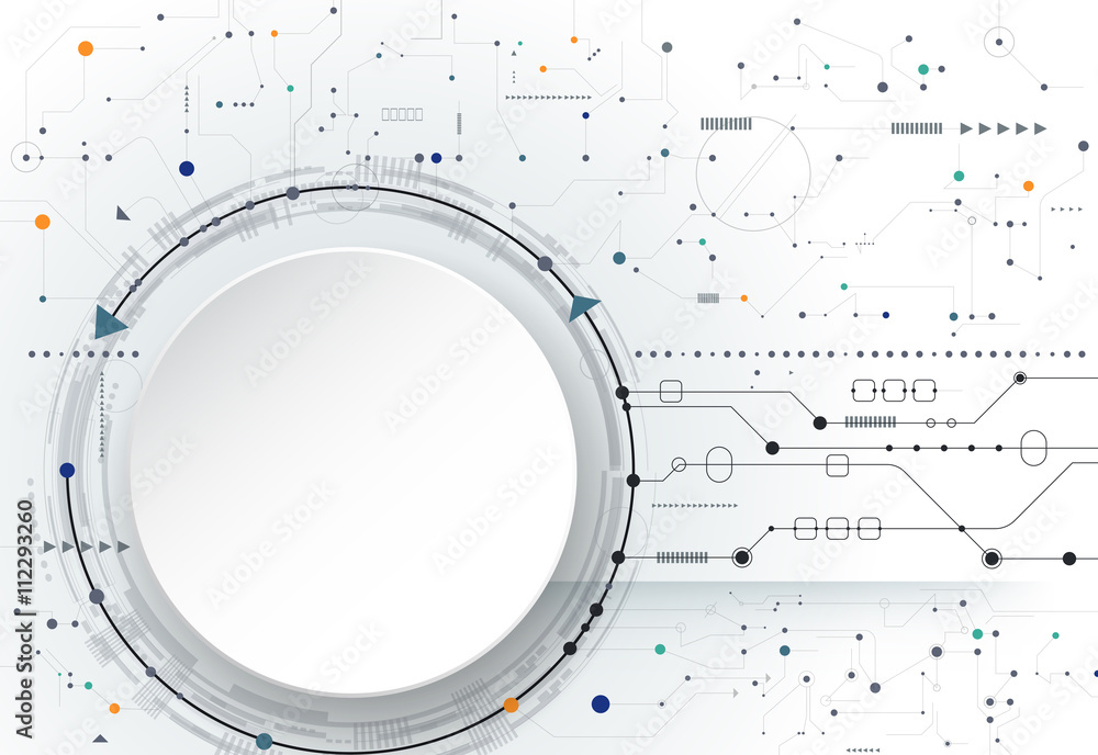 Vector Abstract futuristic circuit board on light gray background, Blank  white 3d paper circle label with space for your content, business, network  and web design. hi-tech digital technology concept Stock Vector |