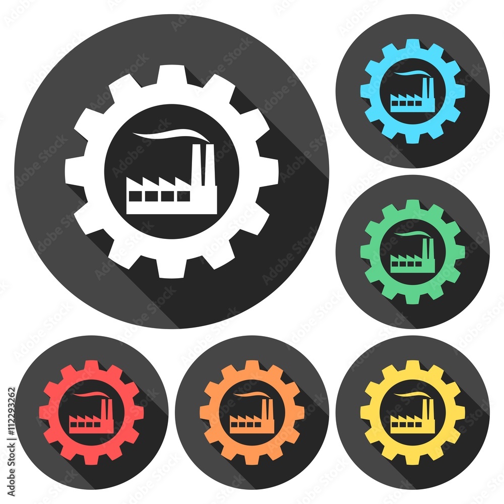 Factory (gear) vector icons set with long shadow Factory (gear) vector icons set with long shadow