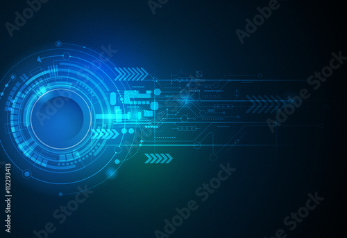 Vector illustration Abstract futuristic eyeball on circuit board, high computer technology. Light green and blue color background
