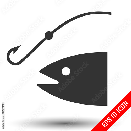 Fishing rod silhouette. concept of relaxation, tourism, ocean fishing, spinnerbait, spoon-bait, hunting. flat style trend modern logo design vector illustration. Fish and anchor logo.