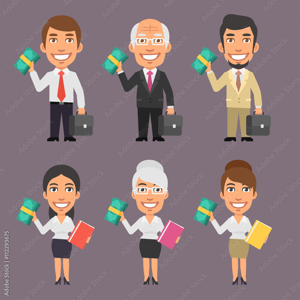 Businessman and Businesswoman Holding Money Businessman and Businesswoman Holding Money