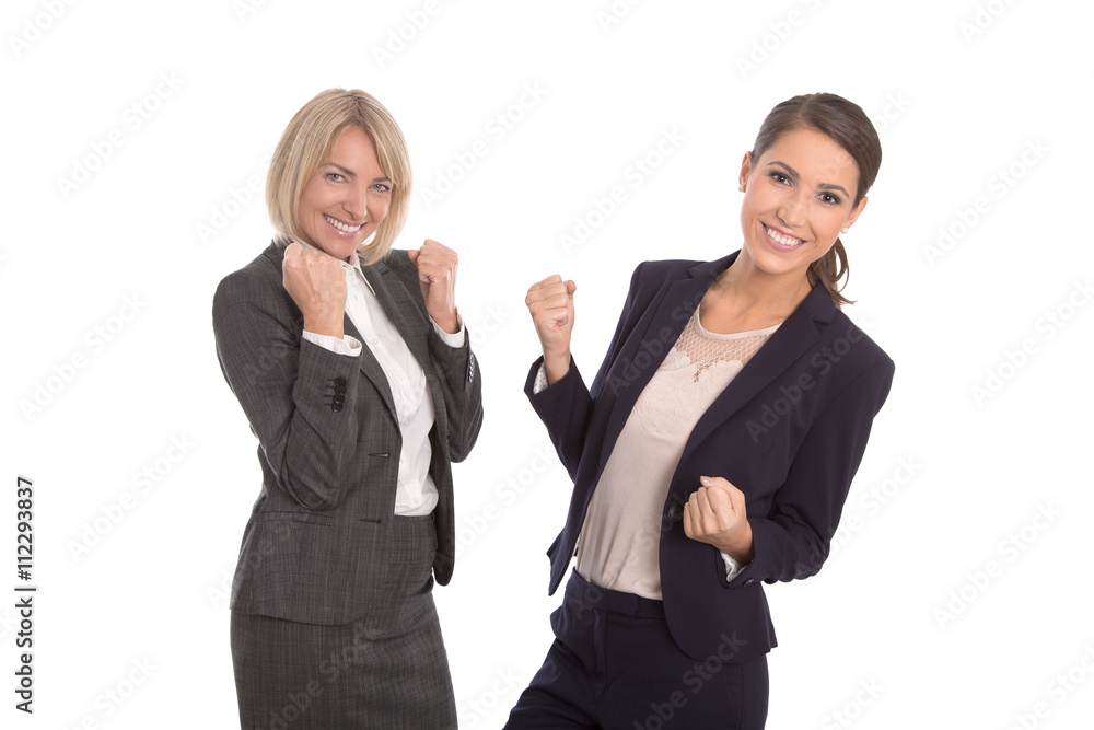 Freigestellt. Erfolgreiche jubelnde Geschäftsfrauen auf weißem Hintergrund.