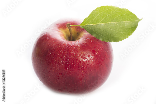 red apple with leaf isolated