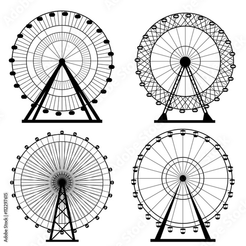 Ferris wheel silhouette, circle. Carnival. Funfair background.Carousel, motion. Vector illustration.