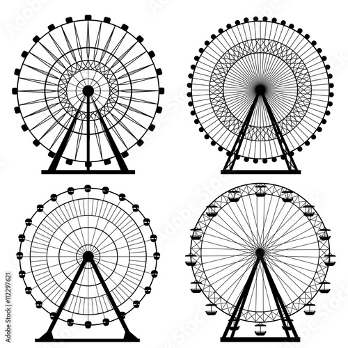 Ferris wheel silhouette, circle. Carnival. Funfair background.Carousel, motion. Vector illustration.